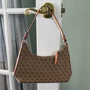 Dooney & Bourke Brown Monogram Shoulder Bag with leather trim